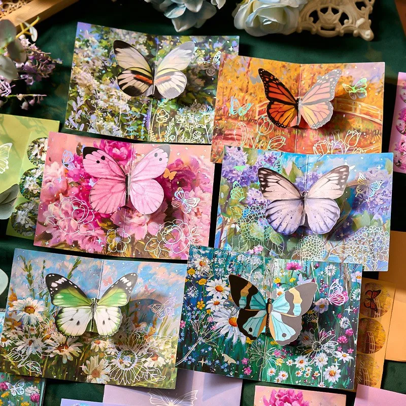 New Fantasy Butterfly Birthday Christmas Card 3D Pop-up Greeting Cards Set Postcard Party Wedding Decor Creative Gifts Cards