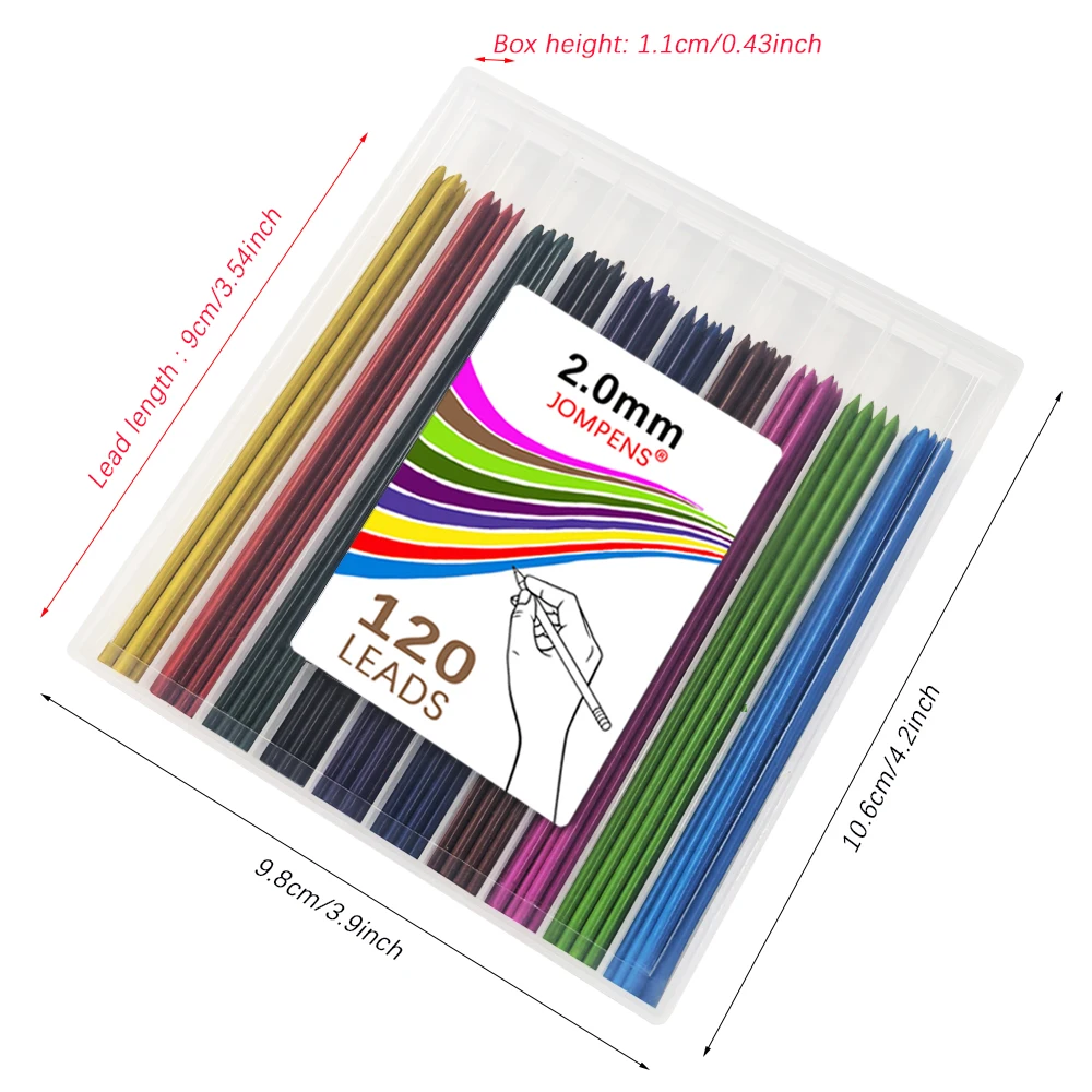 120 Stück/Box Großkapazitäts-Druckbleistiftminen 2B 2,0MM 10 Farben Austauschbare Minen Automatischer Bleistift Schreib- und Zeichenzubehör – Detail 6