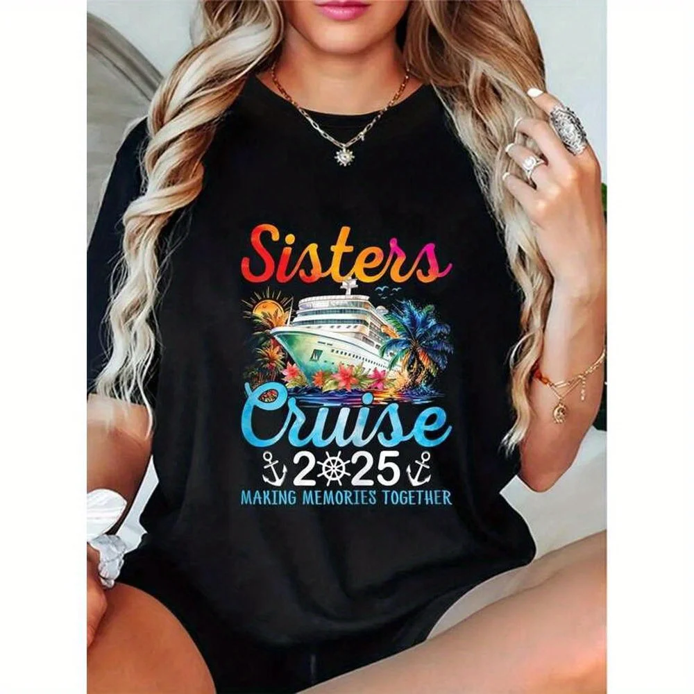 

Plus Size 100% Womens Sisters Cruise Trip 2025 Cruise Ship Matching Vacation Party T-Shirt 0XL-4XL