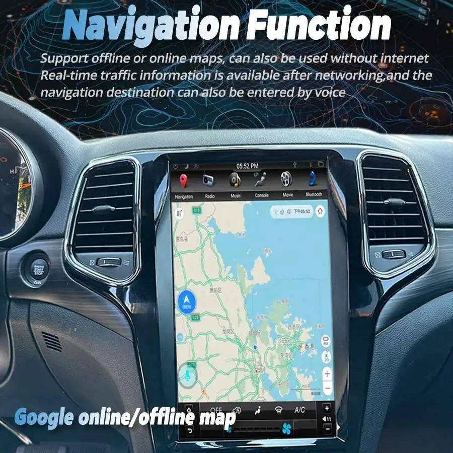 مشغل فيديو الوسائط المتعددة لسيارة جيب جراند شيروكي 2014-2020 ستيريو نظام تحديد المواقع والملاحة راديو السيارة Carplay أندرويد رئيس وحدة شاشة QLED