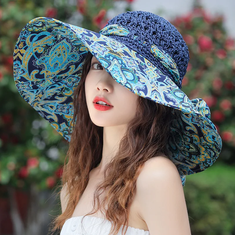 2023 NEW Women\'s Summer Bucket Folding Fashion Straw Hat Panamas UV Protection Sun Visor Seaside Beach Hat Tide Summer Hats