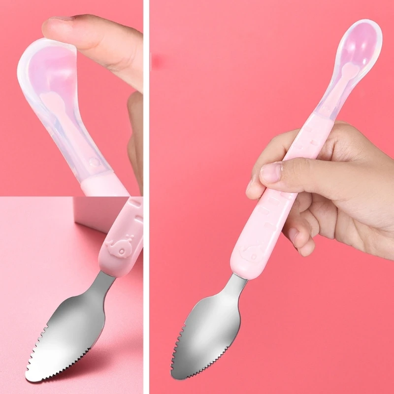 Baby Feeding Spoon Scraper Spoon Silicone Fruit Puree Spoon Supplementary Food Feeder Dual-Head Spoon Toddler Cutlery