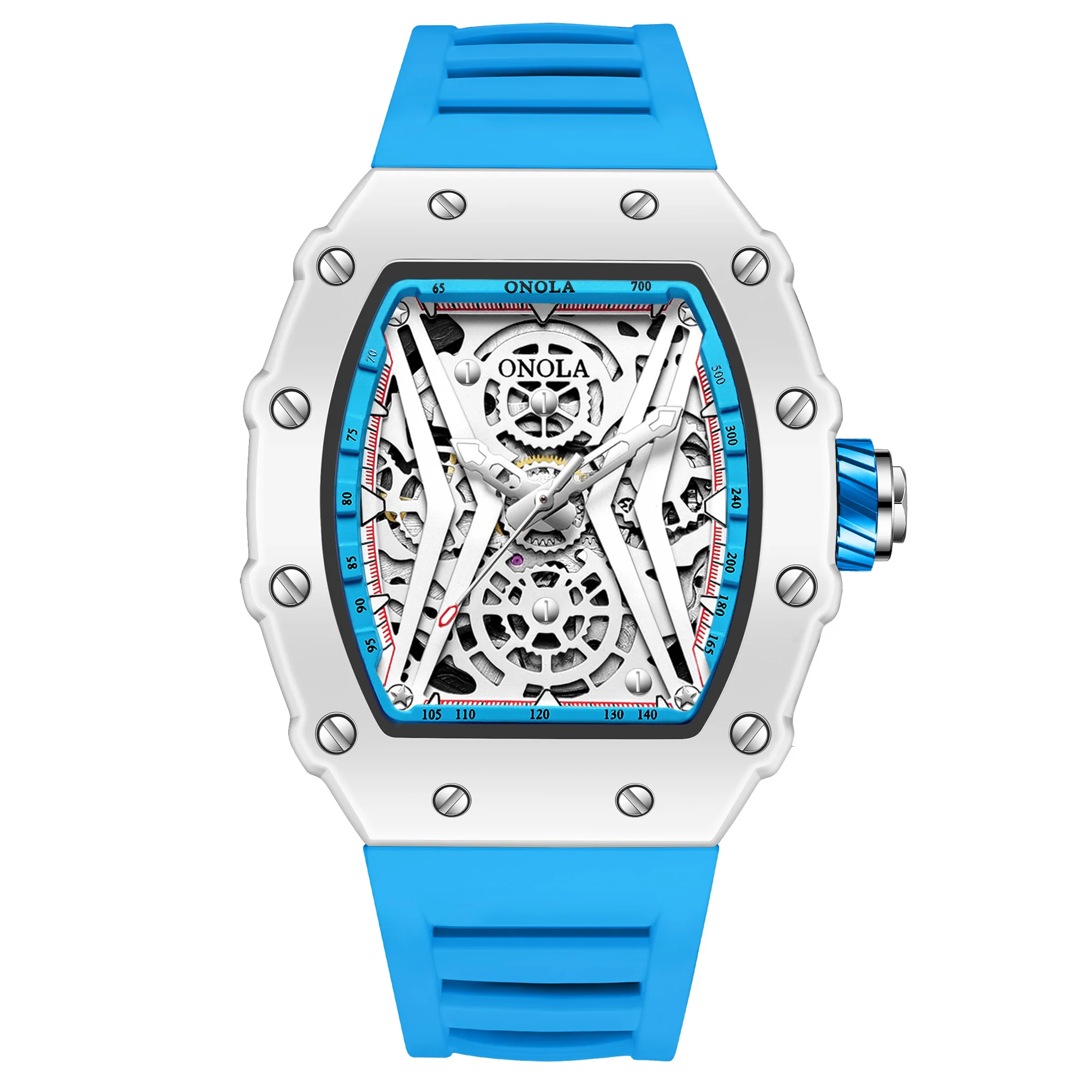 ONOLA 腕時計メンズレディースファッション腕時計自動正方形中空カジュアル防水透明メカニック腕時計