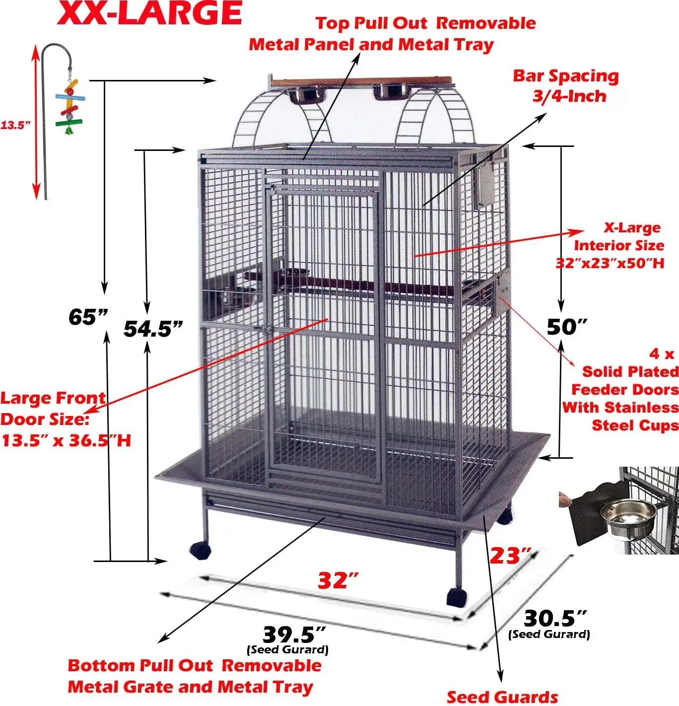 Extra Large Open Play Top Double Ladders Wrought Iron Bird Parrot Parakeet Finch Macaw Cockatoo Cage Seed Guard Toy Hook Wheels
