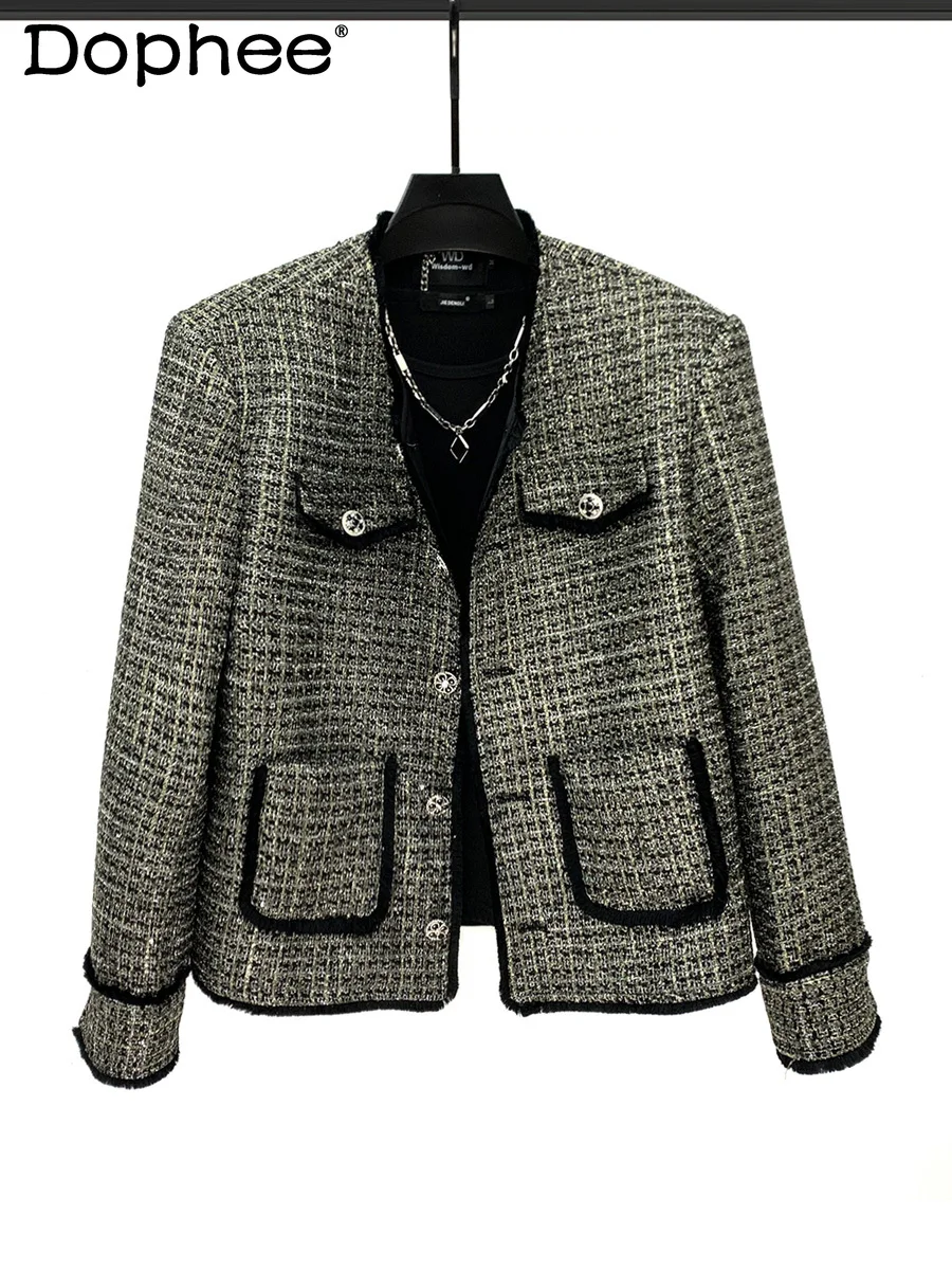 

2025 Autumn Style Woven Shiny Silk Frayed Round Neck Jacket for Handsome Boys Korean Ins Trendy Design Loose Short Jacket