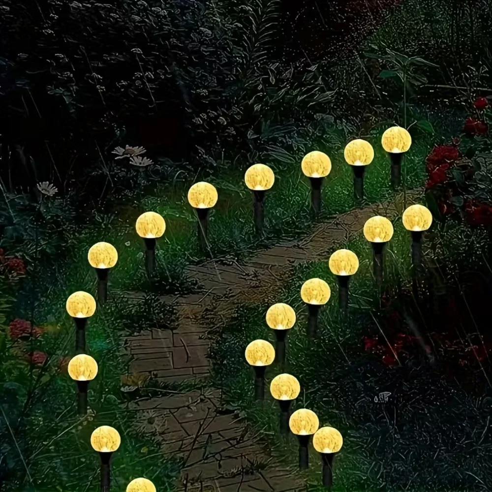 10/20LED Solar Powered Crackle Glass Ball LED Stake String Lights Waterproof for Garden Patio Yard Pathway Wedding Party Decor