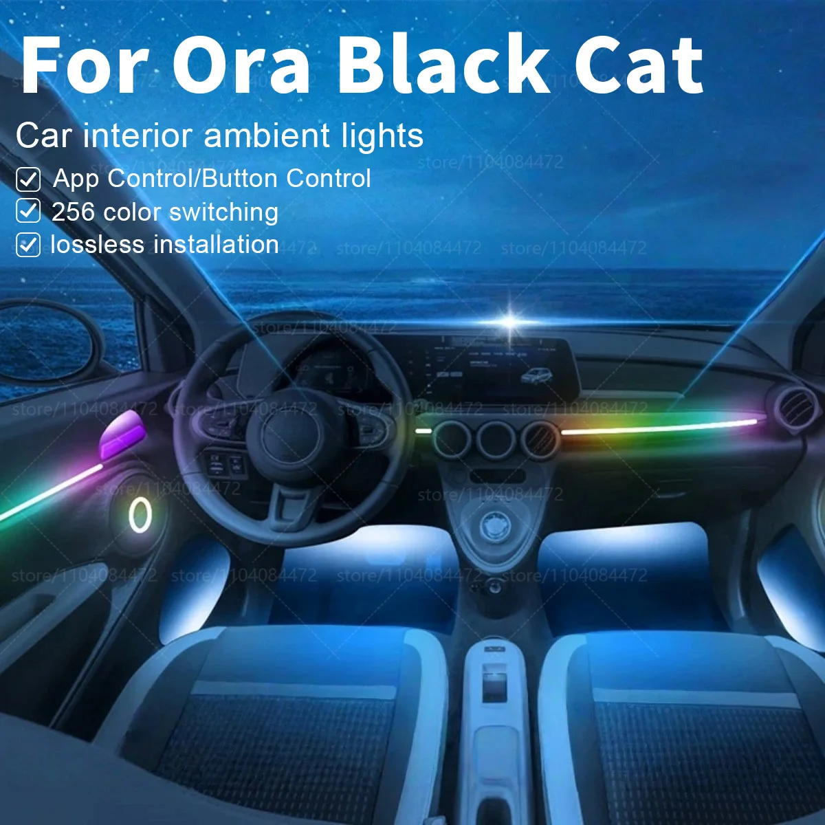 

For Ora Black Cat 22in1 RGB Car Interior Acrylic Car Ambient Lights RGB Hidden Acrylic Strip Decoration Atmosphere Accessories