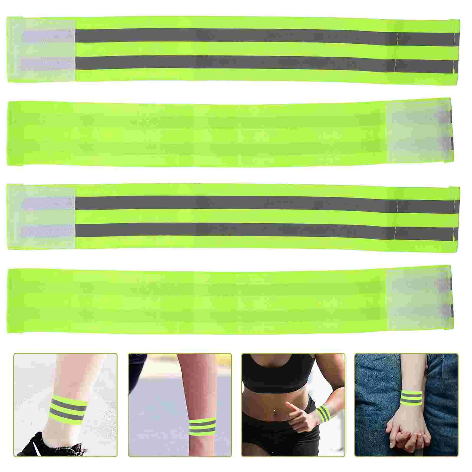 

4 Pcs Reflective Wrist Strap Running Armbands Fitness Wristband High Visibility Night Wristbands Elastic Webbing