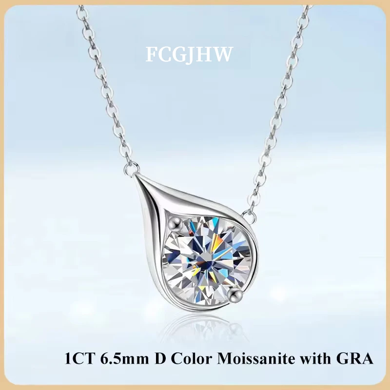 FCGJHW Pear Teardrop Shape 1CT 6.5mm D Color Moissanite Pendant Necklace for Woman GRA S925 Silver GRA Diamond Neck Chain 2026