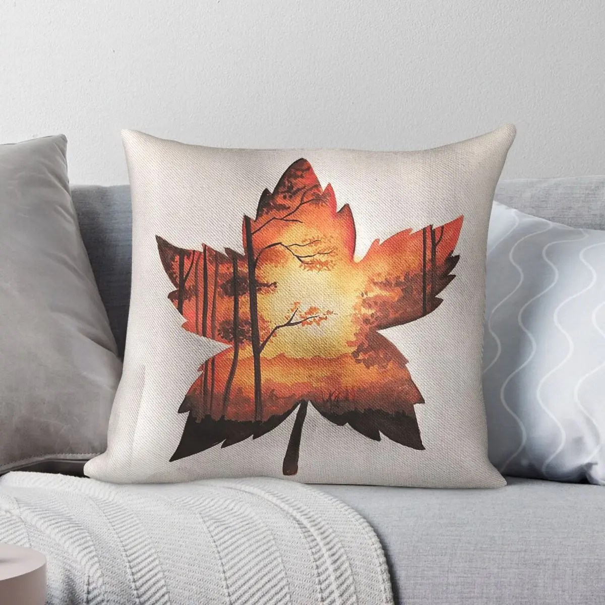 Autumn Maple Leaf Square Pillowcase Polyester Linen Velvet Printed Zip Decorative Throw Pillow Case Home Cushion Case