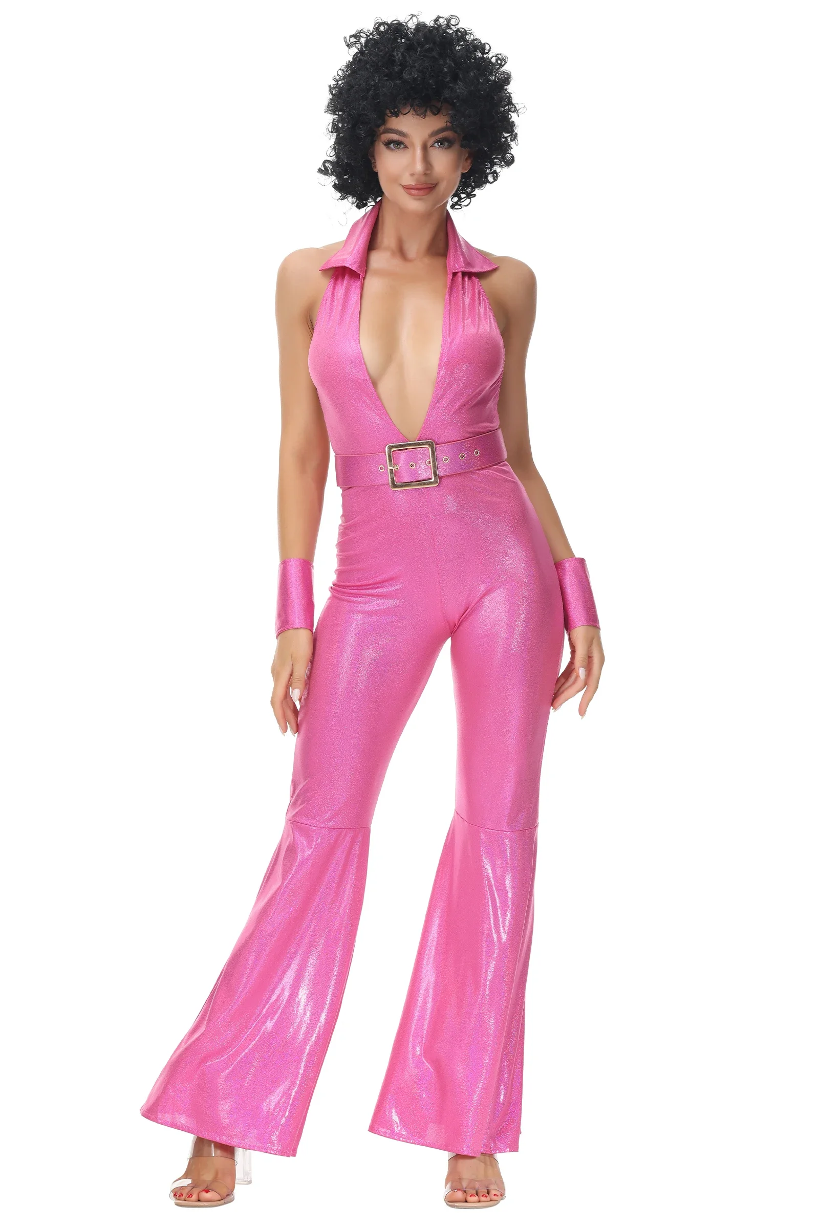 

Women's Halloween Vintage Party 70s 80s Hippie Cosplay Costume Retro Disco Stage Performance Singer Jumpsuit