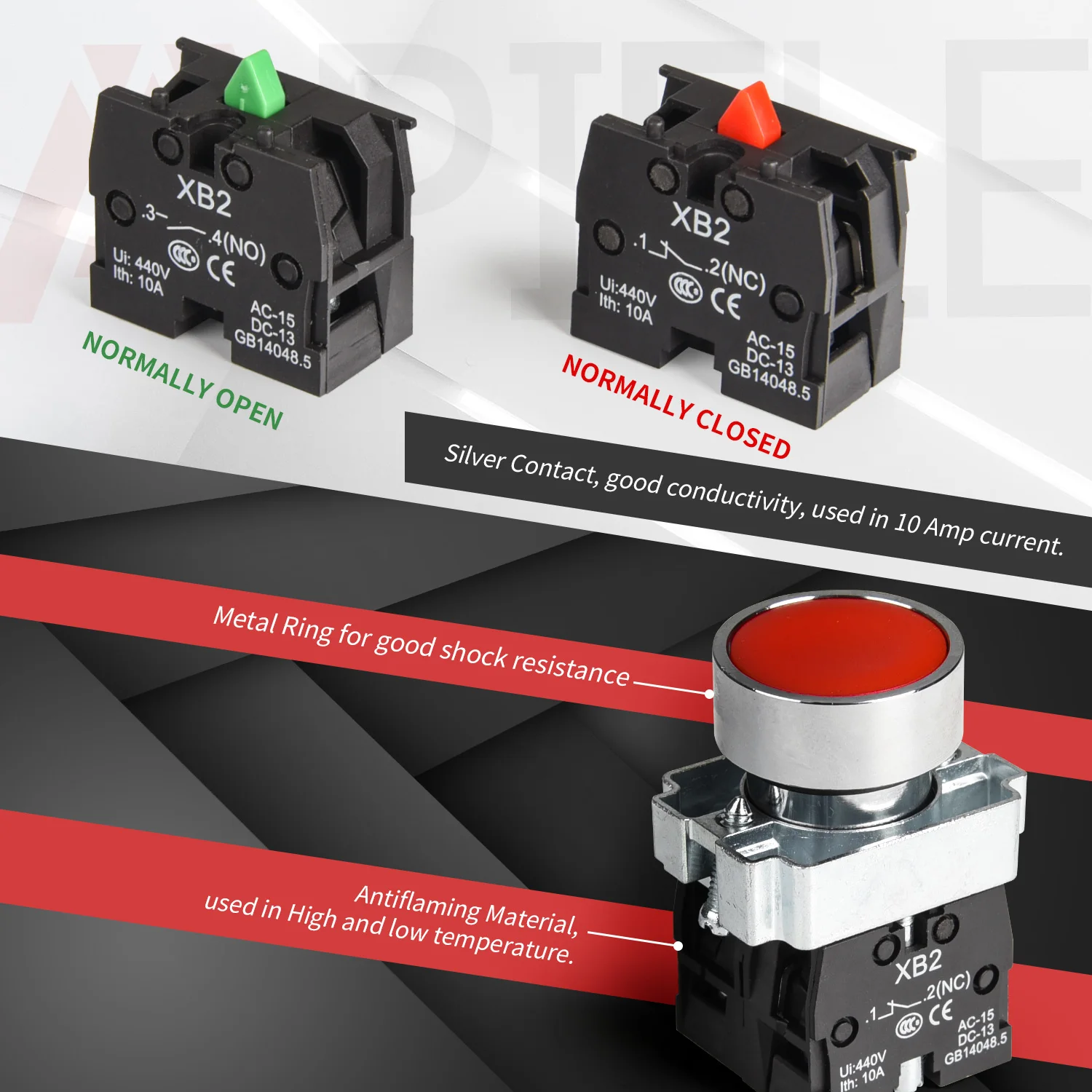 APIELE 22MM Momentary Push Button Switch Red Green 1NO 1NC Metal Head XB2-11BN-G&R