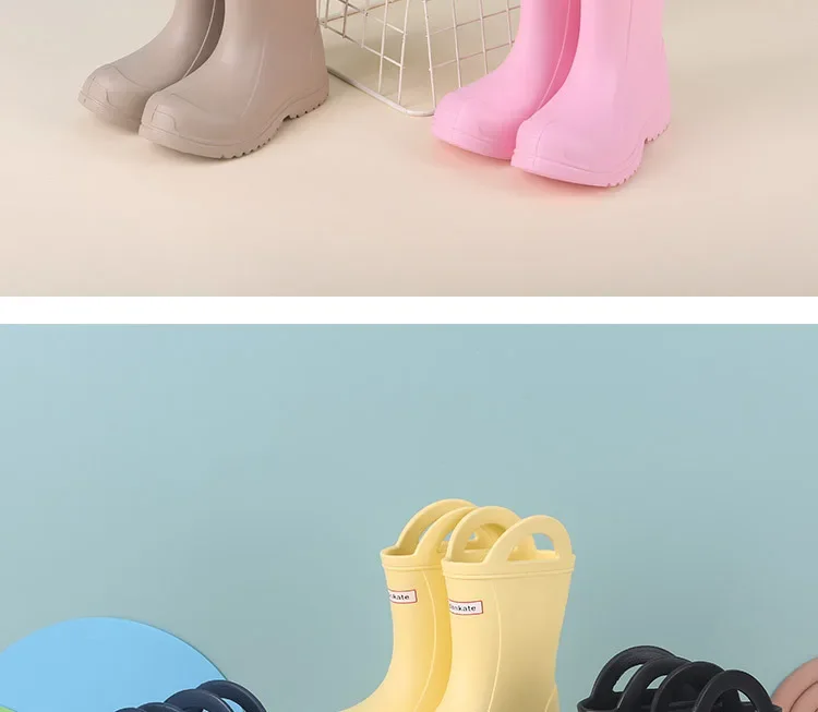 Neue leichte rutschfeste Regenstiefel für Kinder, halbhohe Griffe, Jungen- und Mädchen-Softsohlen-Outdoor-Wasserschuhe, Regenstiefel für Vorschulkinder – Detail 13
