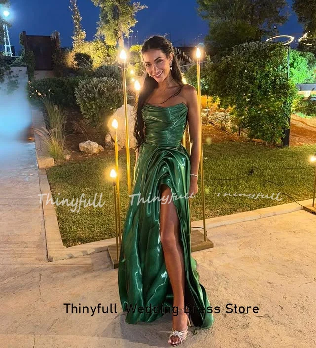 Thinyfull a 라인 두바이 댄스 파티 드레스 민소매 Strapless 이브닝 파티 가운 스플릿 롱 공식 드레스 robes de soirée Customized
