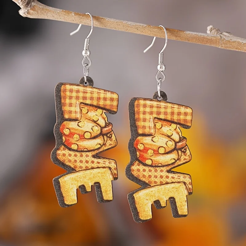 Halloween Thanksgiving Autumn Harvest Pumpkin love, Maple Leaf Ghost Flower Pendant Wooden Ladies Earrings Party Earrings gift