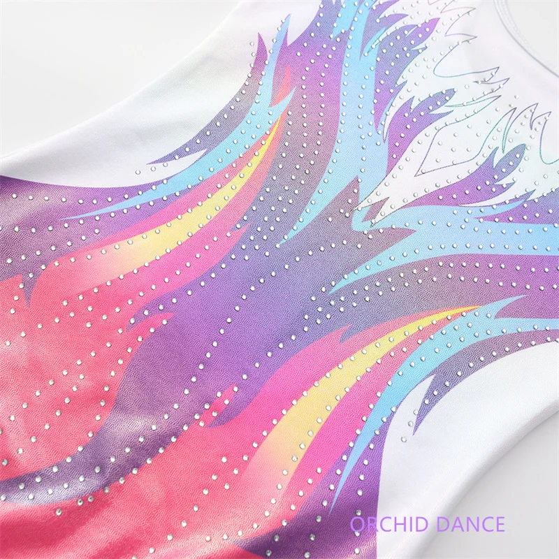 New Design High Quality Cheap Kids Girls Children Spandex Sleeveless Rhinestones Competition Rhythmic Gymnastics Leotards