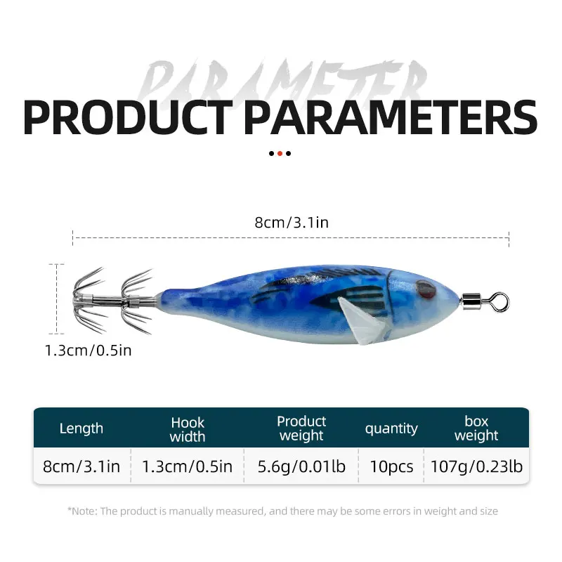 ShareShark 10pcs/box 5.6g Glow-in-the-dark Horizontal Shrimp Squid Hook Bait Set Suitable for Seafishing Cuttlefish Octopus