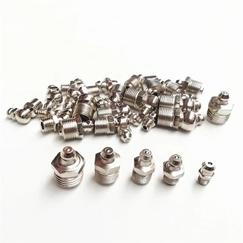 10pc Butter Gun Fittings M6 M8 M10 Male Thread Grease Zerk Nipple Oil Mouth 45 90 Degree Universal Joint Grease Gun Nozzles