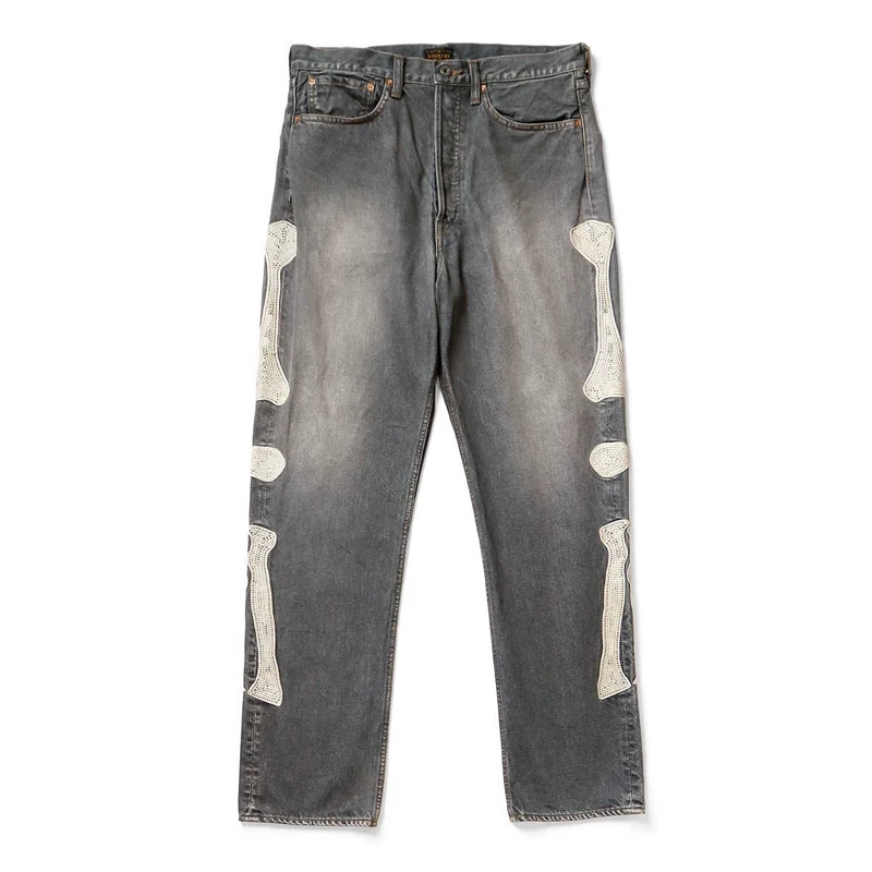 High Quality Japan KAPITAL Hirata Kazuhiro Bone Skeleton Embroidered Pattern Casual Jeans for Men