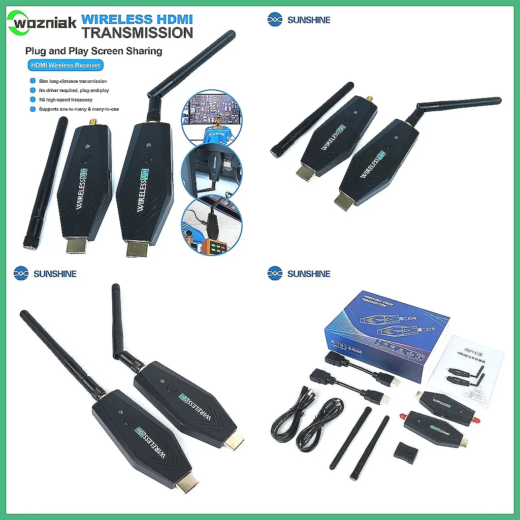 

Беспроводной HDMI-передатчик и приемник 50 м, подключение Plug and Play для ПК, ноутбука, камеры к телевизору, монитору, дублирование экрана One-to-Many