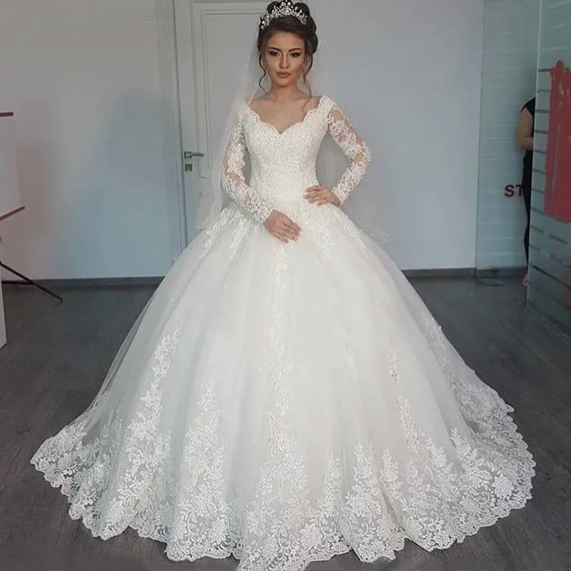 Vestidos De novia personalizados De manga larga con apliques De encaje, Vestido De novia Vintage De talla grande