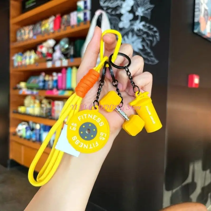 N5KF Removable Simulated Dumbbell Keyring Soft Silicone Workout Theme Pendant Detachable Barbell Chain For Bags And Keys