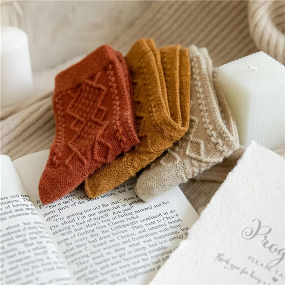 Solid Color Cashmere Wool Socks Japanese Style Thermal Warmth Winter Warm Socks Knit Texture Long Length Long Crew Socks