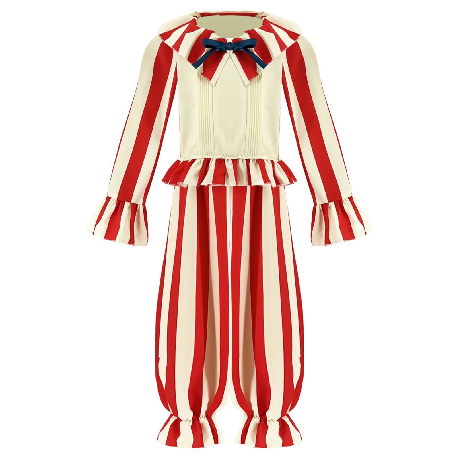 Clown Cosplay Costume Horror Movie Men'S Jumpsuit Red Striped Uniform Circus Clown Uniform Halloween Carnival Party Uniform view 3