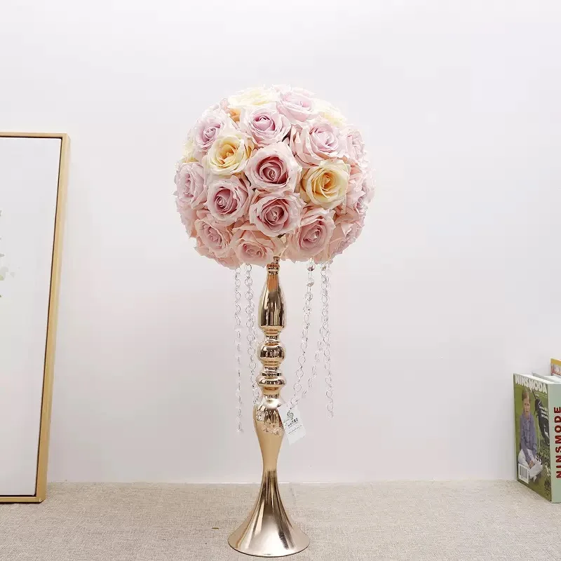 2pcs Modern Faux Rose Flower Ball With Support Holder Premium Table Ornament for Wedding Formal Event Decor