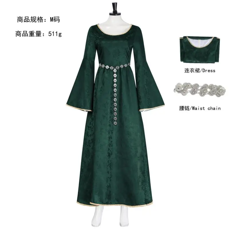 Alicent Costume TV House Cosplay Hightower Dragon Costume Woman Green Trumpet Sleeve Jacquard Long Dress Hallowe Fancy Woman Su