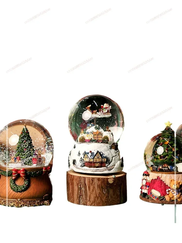 Snow Crystal Ball Music Box  Rotating Snowflake Snow House Music Box Birthday Gift Christmas Girl