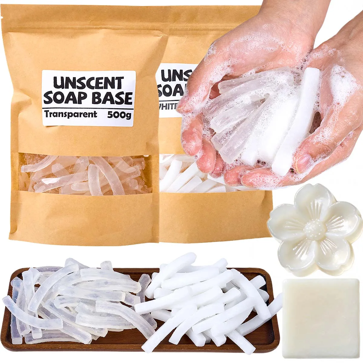 500g Transparent White Color Soap Base DIY Aromath Soaps Making Meterial Bag Strip Shaped Soap Raw Materials Bath Foaming Butter view 5