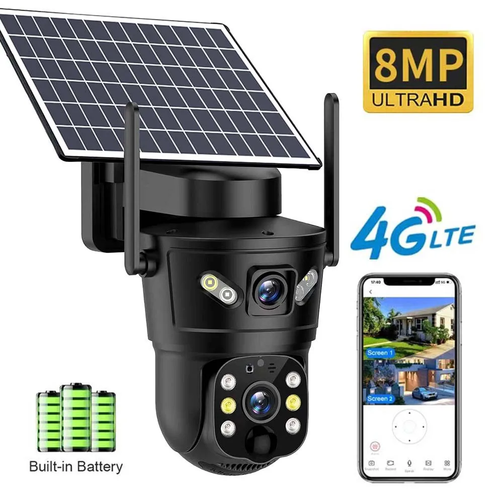 4G Camera Solar V380 Dual LensPIR Human Detection Night Vision Waterproof Security Video IP Camara 8MP 4K Battery CCTV Monitor