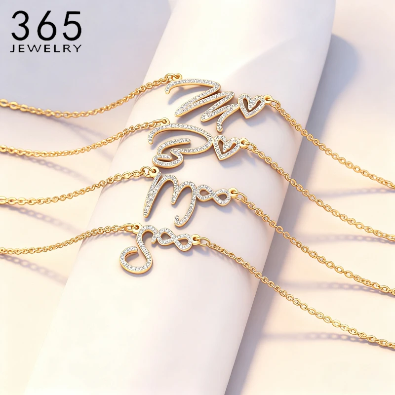 

365-персонализированные ожерелья с буквами и небольшим элементом, подвеска из нержавеющей стали с камнями для женщин и девочек, ювелирные изделия, рождественские подарки