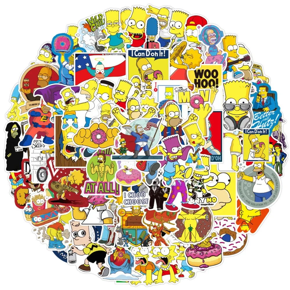 50/100pcs Cartoon Simpsons Sticker Motorcycle Skateboard Laptop Luggage Guitar Car Phone Waterproof Sticker Kids Toy