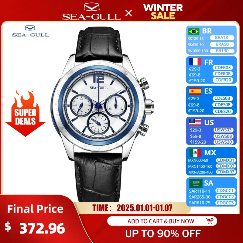 Seagull ST19 Men's Mechanical Manual Watch Multifunctional Sports Chronograph Business Casual Sapphire Mechanical Watch 219.311