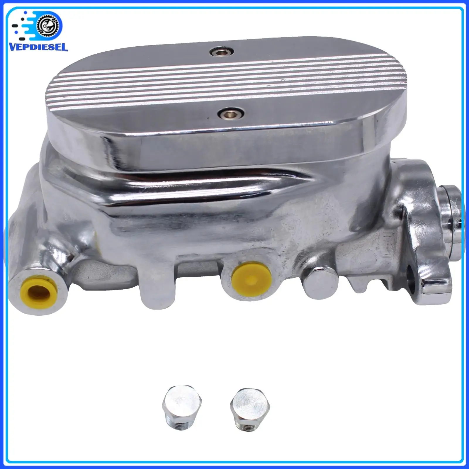 

Хромированный плоский главный тормозной цилиндр диаметром 1 дюйм, диаметр 9/16 дюйма и 1/2 дюйма, два порта для двигателя GM Corvette 1950-2023 гг.