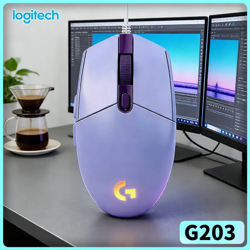 Logitech G203 wired gaming mouse multi‑level sensitivity shift function soft RGB illumination USB for notebook gaming pc