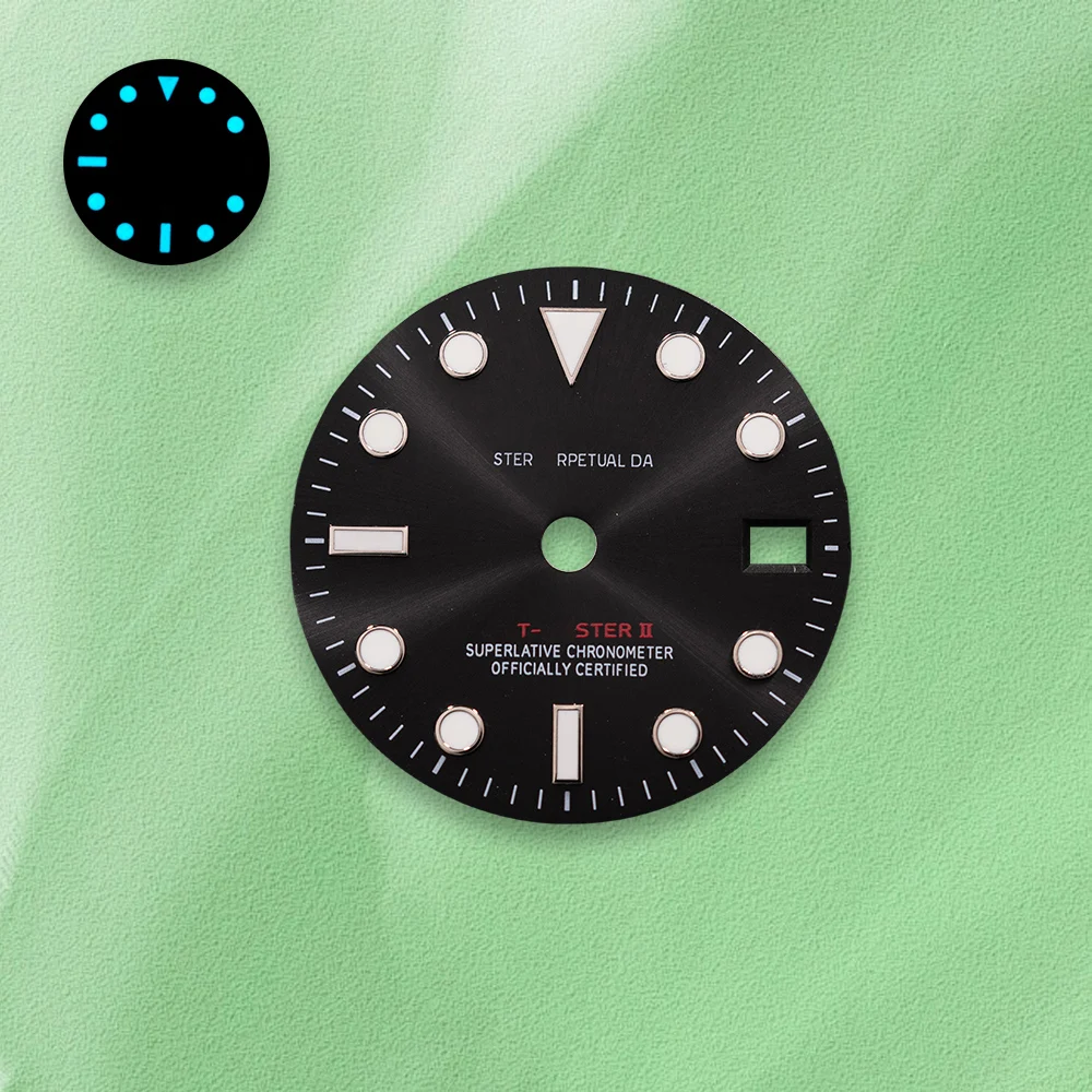 Hot Sales 28.5mm S Logo Dial NH34 Dial Black Dial White GMT font Blue Luminous Fit NH34 Movement Watch Modification Accessories