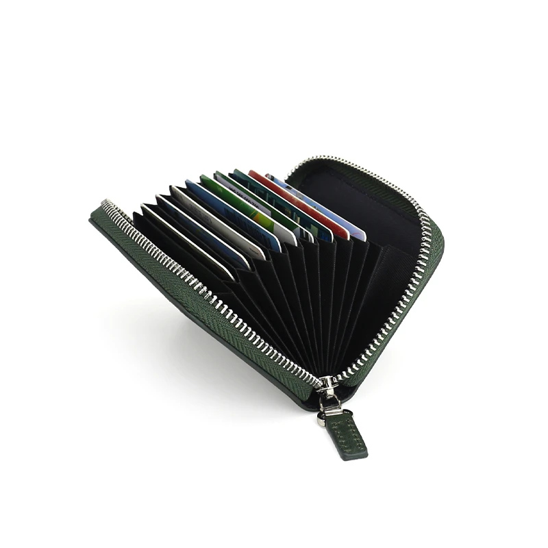 Credit Card Bag Genuine Leather Luxury Accordion ID Card Case Identity Driving License Pack Unisex Cowhide Zipper Purses