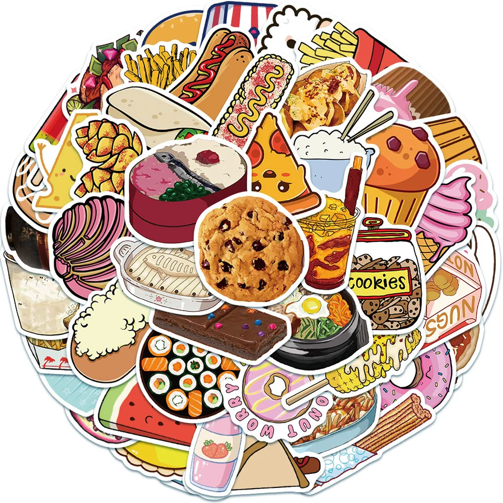 10/30/50pcs Delicious Food Drink Cartoon Stickers Cute Graffiti Decals Toys DIY Stationery Luggage Phone PVC Sticker Fun for Toy