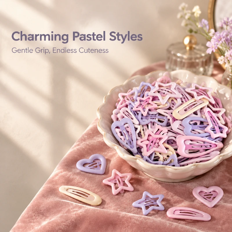 10/20/30/52Pcs Mixed Hollow Star Heart BB Hair Clips Women Pastel Color Snap Barrettes Cute Side Bangs Hairpin Hair Accessories
