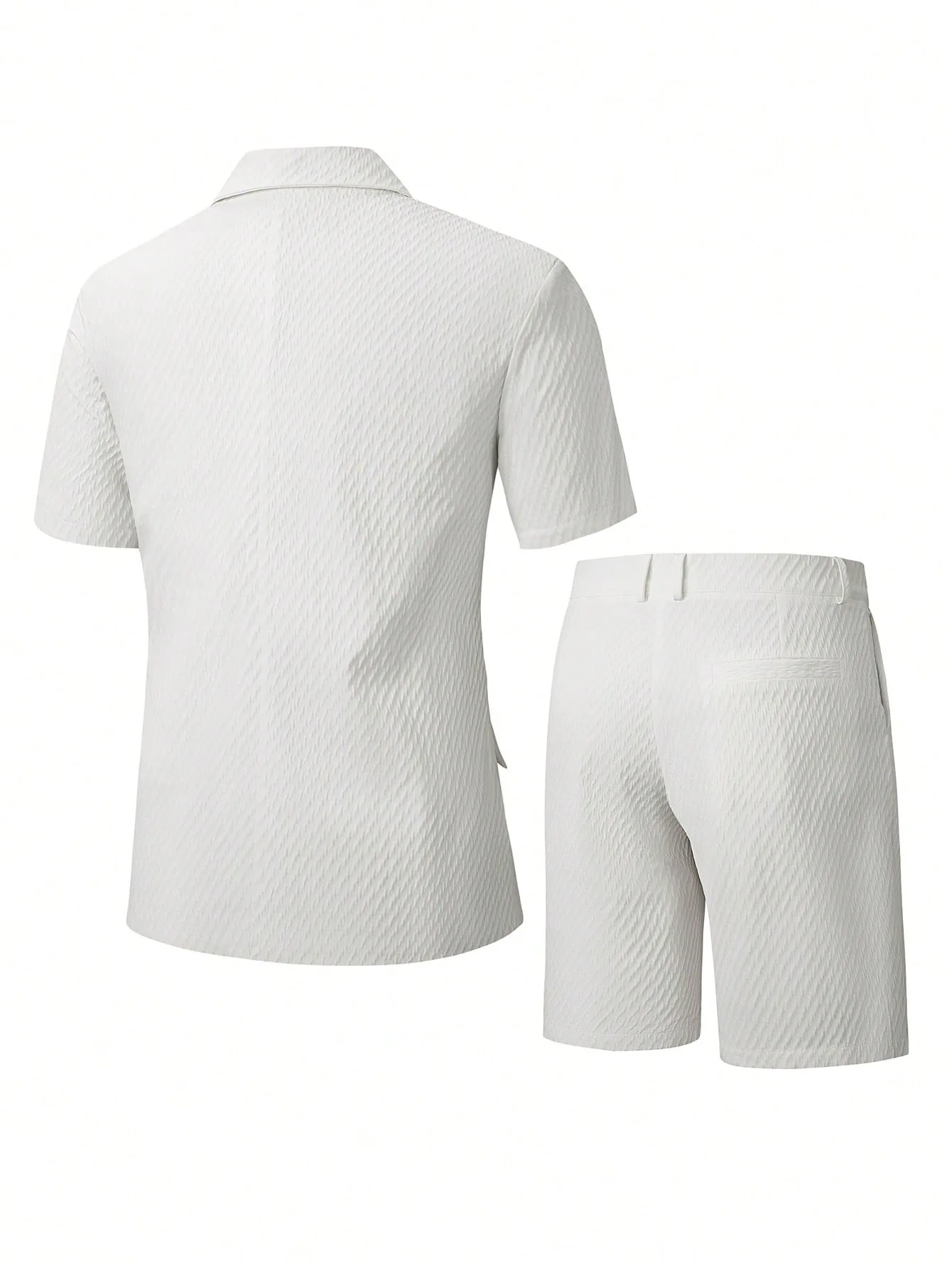 Herren Leichter Strukturierter Zweiteiler mit Reverskragen, Kurzarm-Einreiher-Blazer und Passenden Shorts für Sommerlichen Smart-Casual-Look – Detail 17