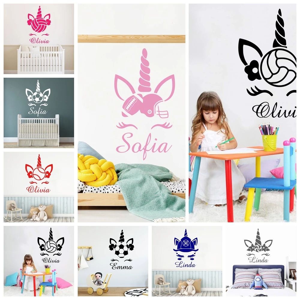 

1 pc pretty unicorn customize name Wall Stickers Animal Lover Home Decoration Accessories For Kids Rooms Decoration Mural