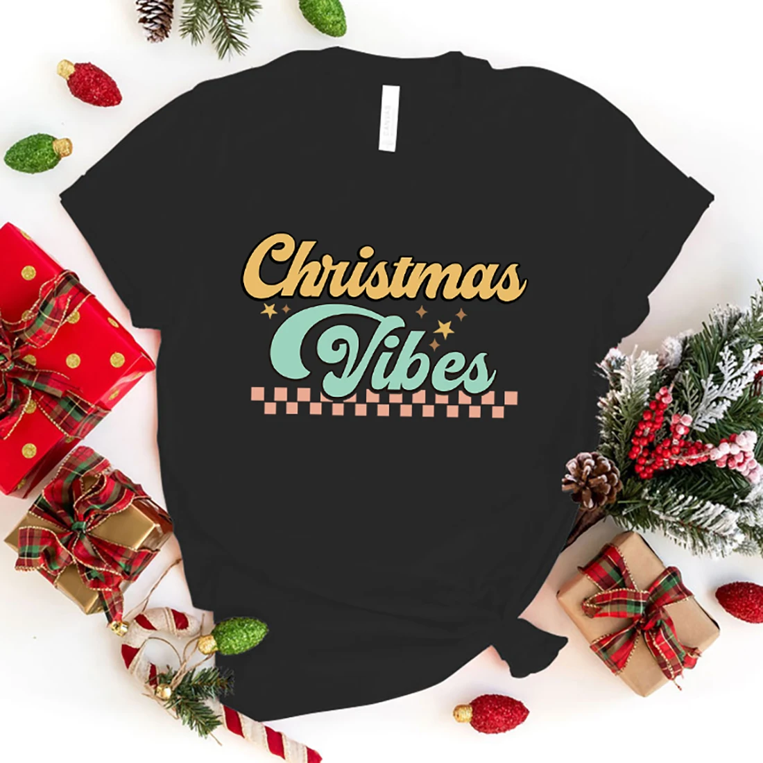 

Funny Christmas Vibes Printed Shirt Women'S Casual Personality T-Shirt Unisex Summer Cute Christmas Vibes T-Shirt Tops