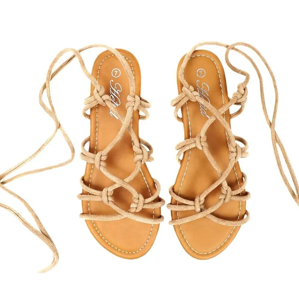 

Женские сандалии-гладиаторы на плоской подошве с открытым носком и шнуровкой, римские сандалии без застежек