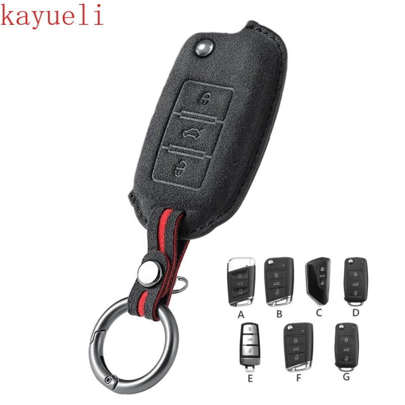 

For Volkswagen VW Polo Golf Passat Tiguan Beetle Caddy T5 Up Eos Skoda Octavia Seat Leon Altea Suede Leather car key case