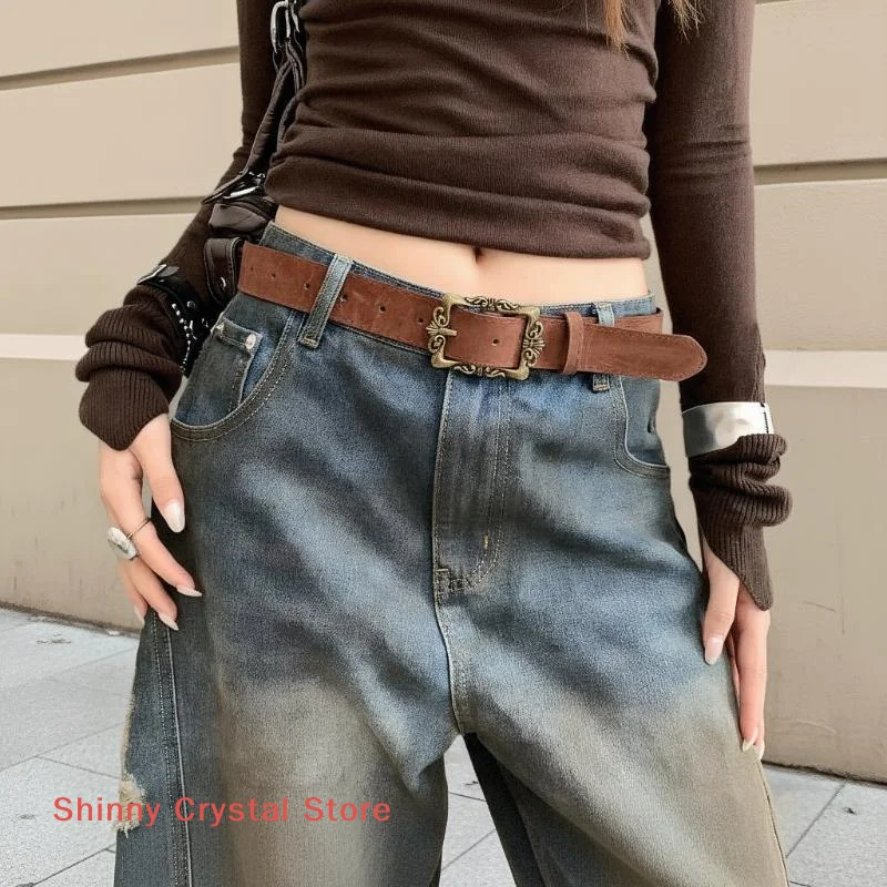 Nuovi stili Maillard Cintura in pelle scamosciata moda retrò con cintura in vita con fibbia in metallo Cintura decorativa versatile