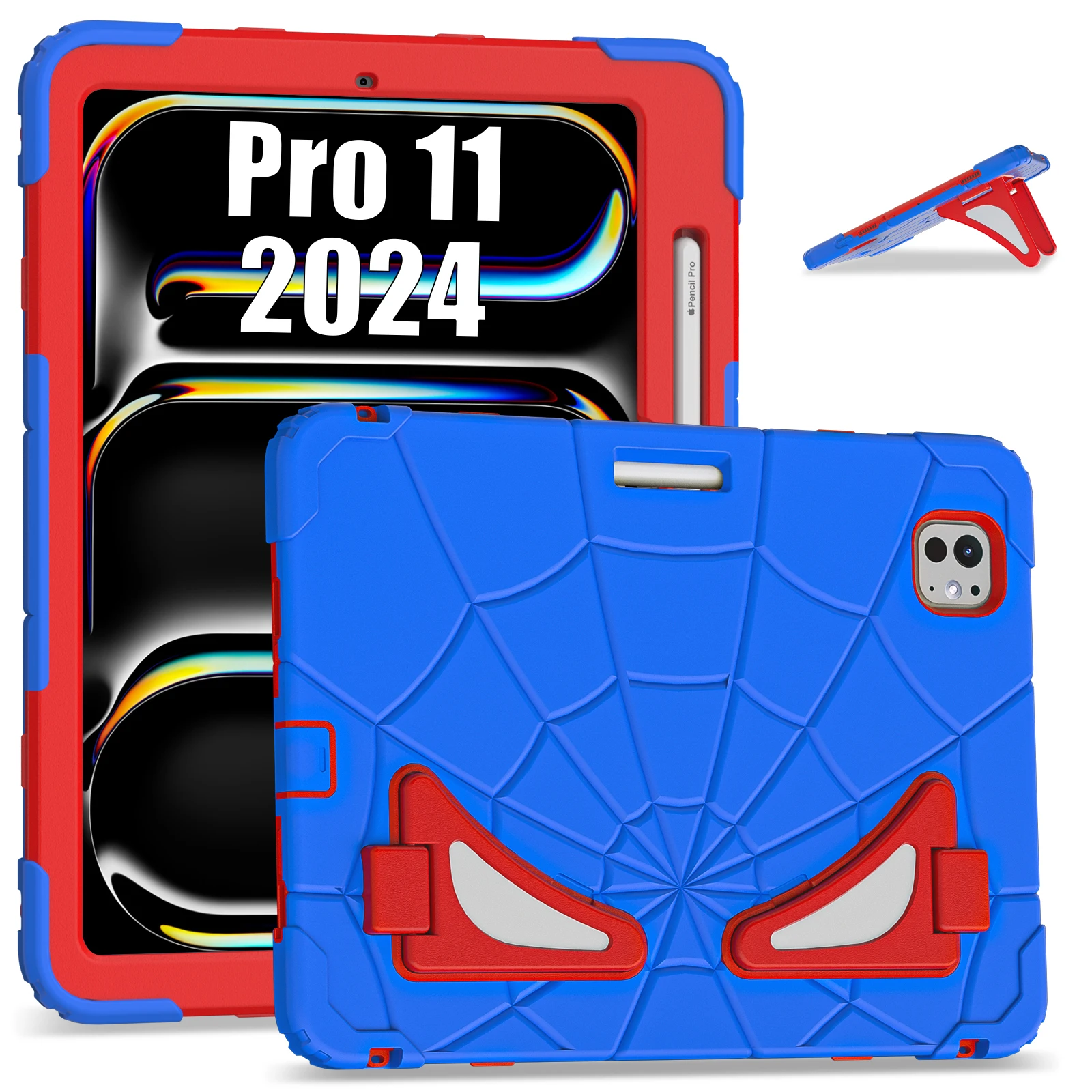 

Kids Funda Rugged Case For iPad Pro 11 2024 M4 Model A2836 A2837 A3006 Built-in Kickstand Hybrid Cover Shockproof PC-Silicone