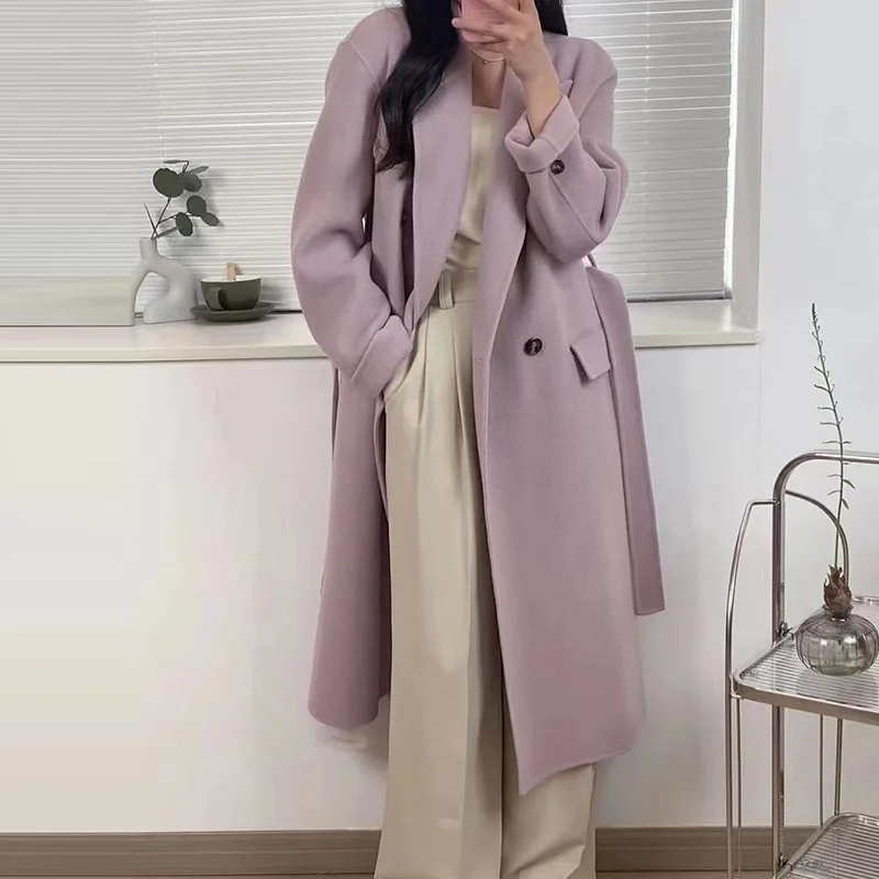 2024 Winter New High end 20 Cashmere Double sided Coat for Women's Temperament Long Style Knee over Suit Collar Wool Coat